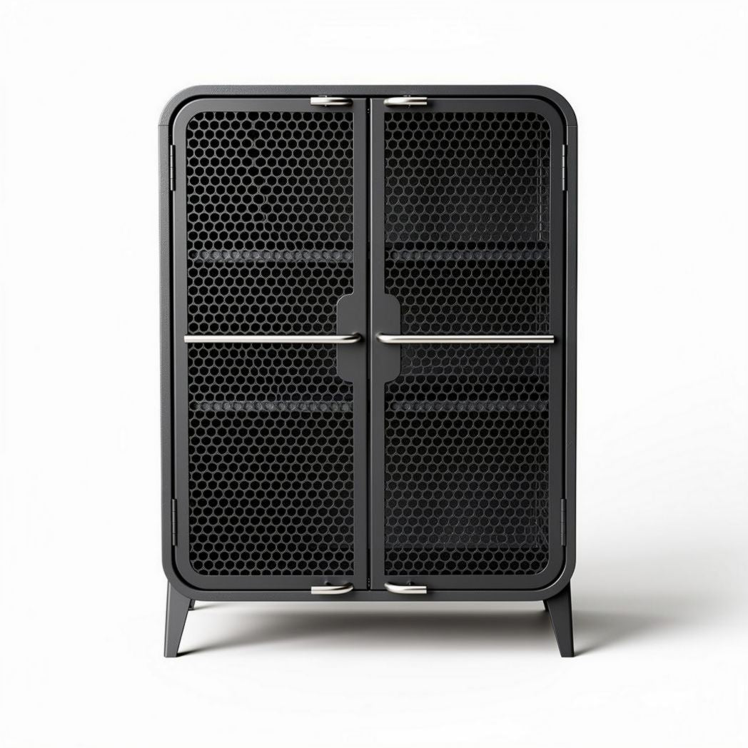 Metal storage cabinet with mesh doors and adjustable shelves 80 x 40 x 120cm