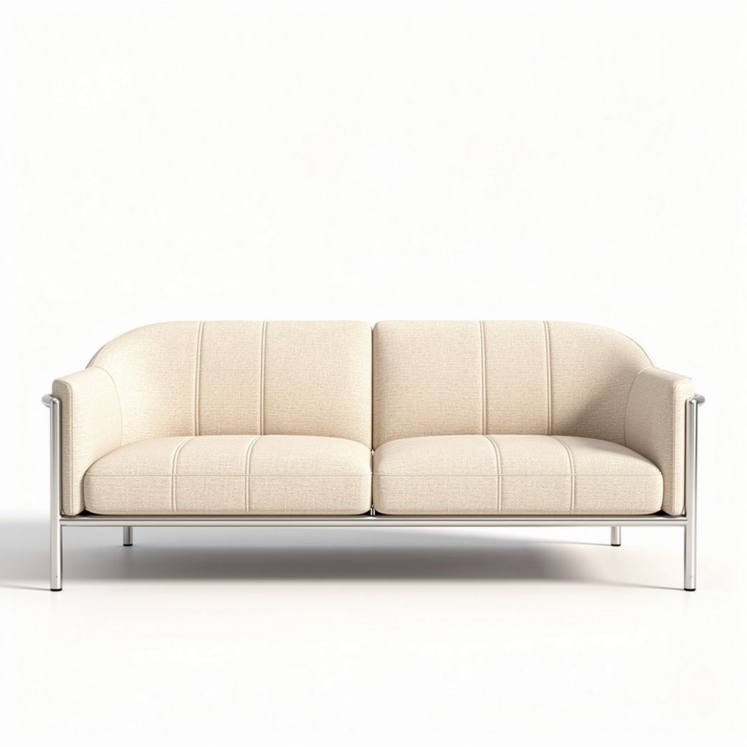 Beige fabric two-seater sofa with metal frame dimensions 180 x 80 x 75cm