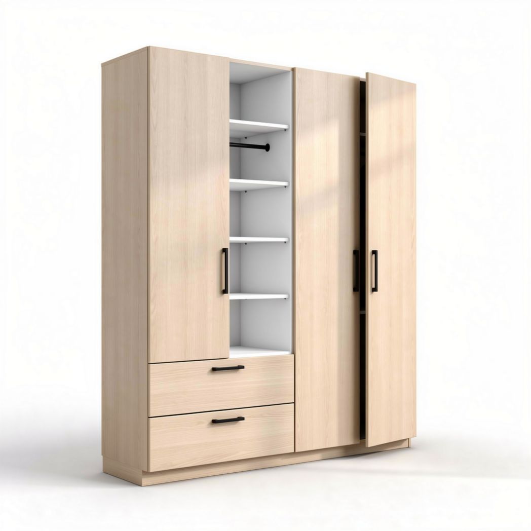 Wooden wardrobe with two drawers and adjustable shelves 120 x 60 x 200cm