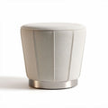 Fabric round ottoman with metal base in off-white color 40 x 40 x 45cm