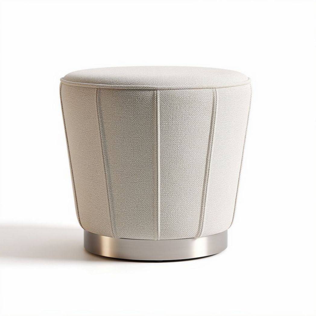 Fabric round ottoman with metal base in off-white color 40 x 40 x 45cm