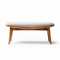 Bamboo frame bench with gray upholstered seat and angled design 120 x 60 x 45cm