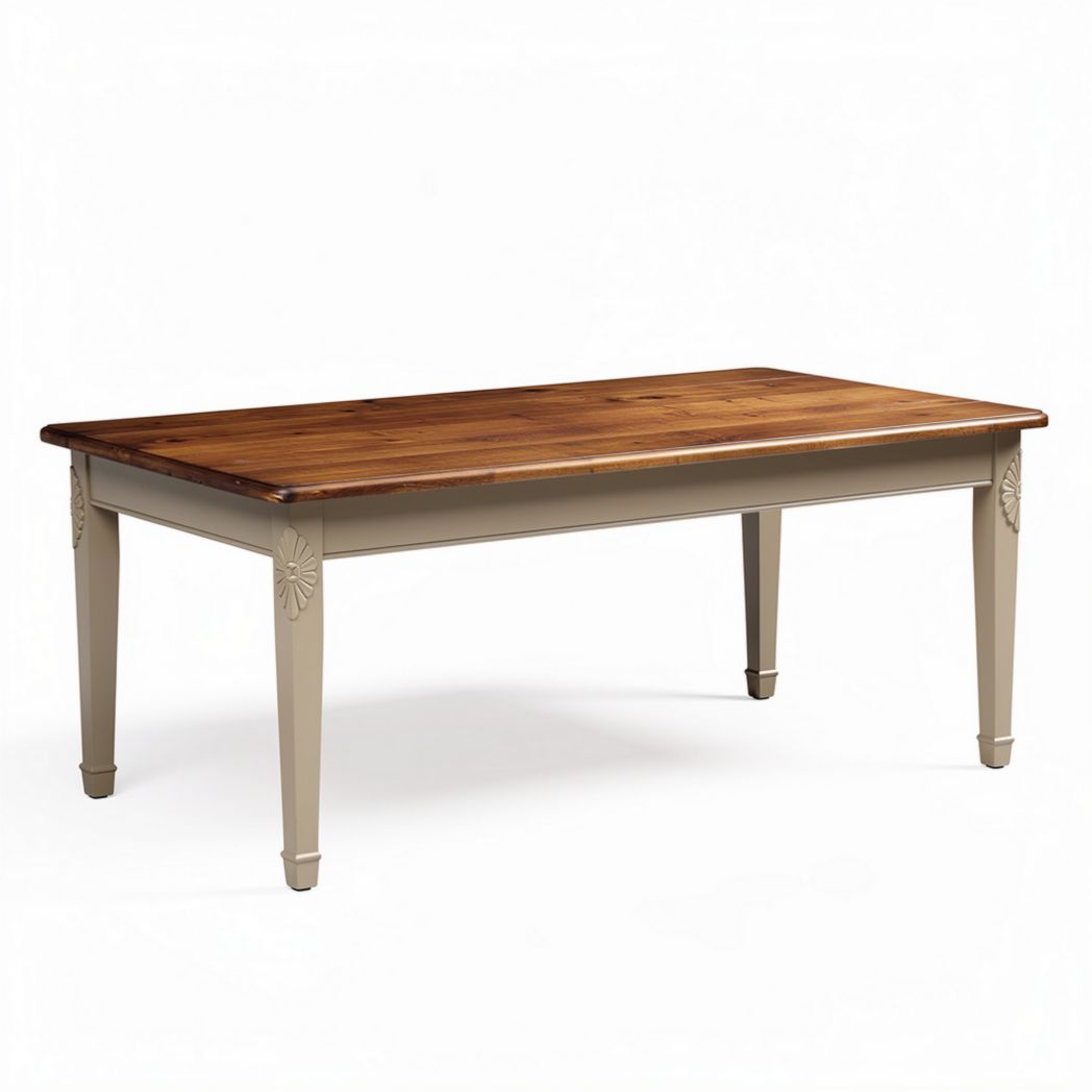 Wooden dining table with distressed finish and decorative legs 150 x 90 x 75cm