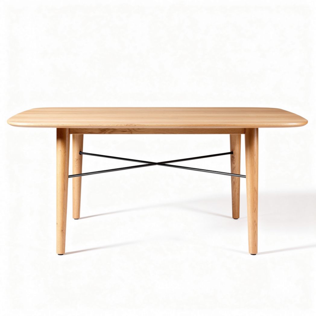 Natural wood dining table with black metal accents size 150 x 80 x 75cm