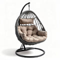 Hanging egg chair with cushion and metal frame for indoor and outdoor use