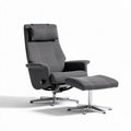 Contemporary ergonomic lounge chair with adjustable headrest in gray fabric