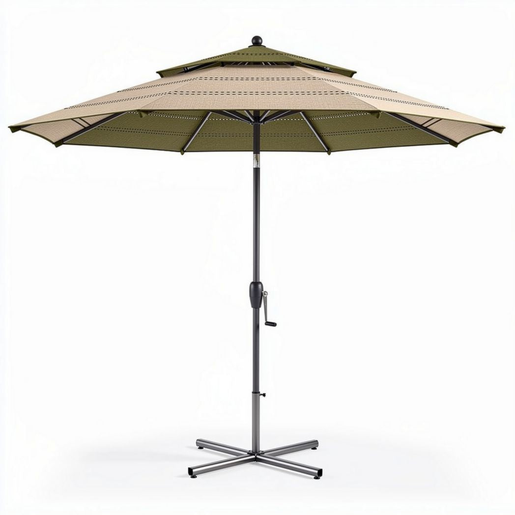 Patio umbrella 9 feet with aluminum frame and beige canopy for outdoor use