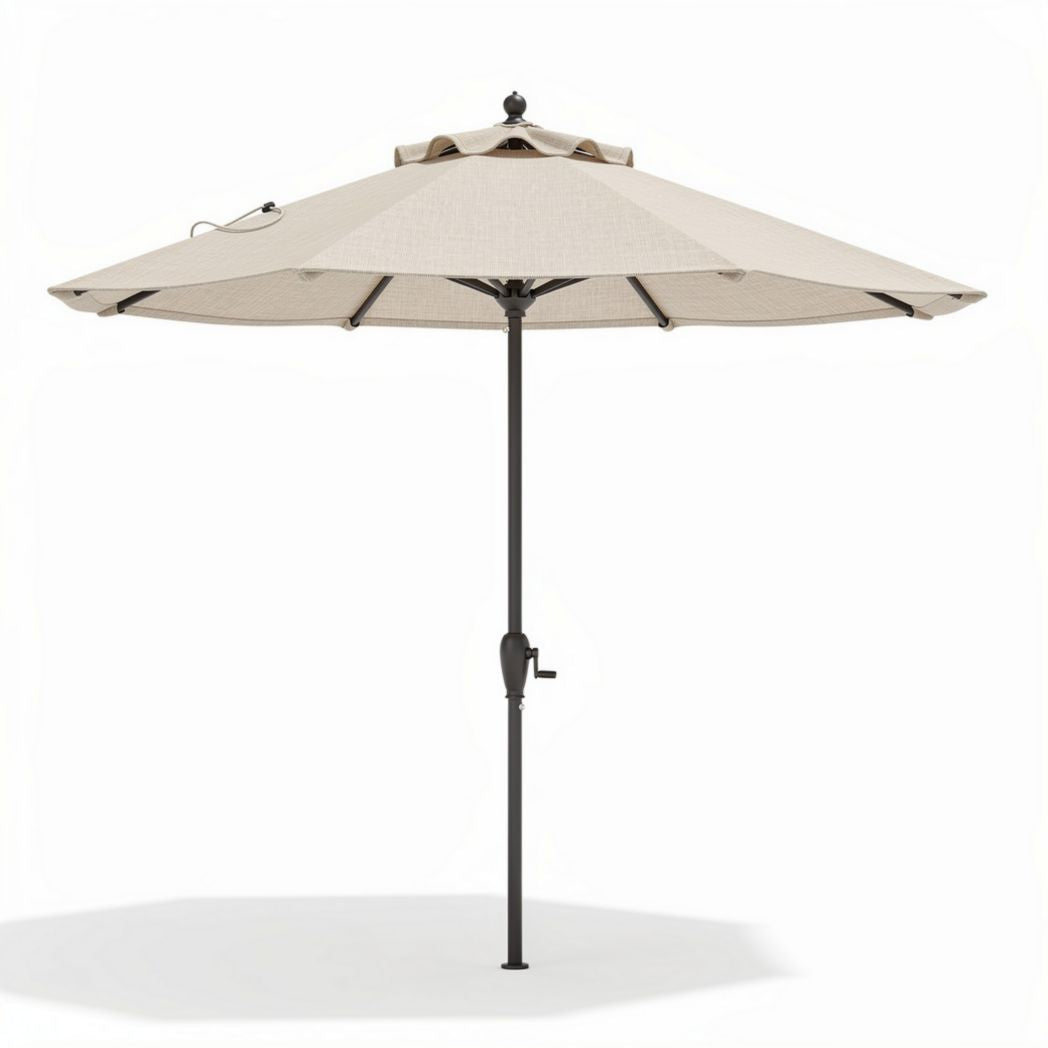 Outdoor patio umbrella with cantilever design and beige canopy 10ft